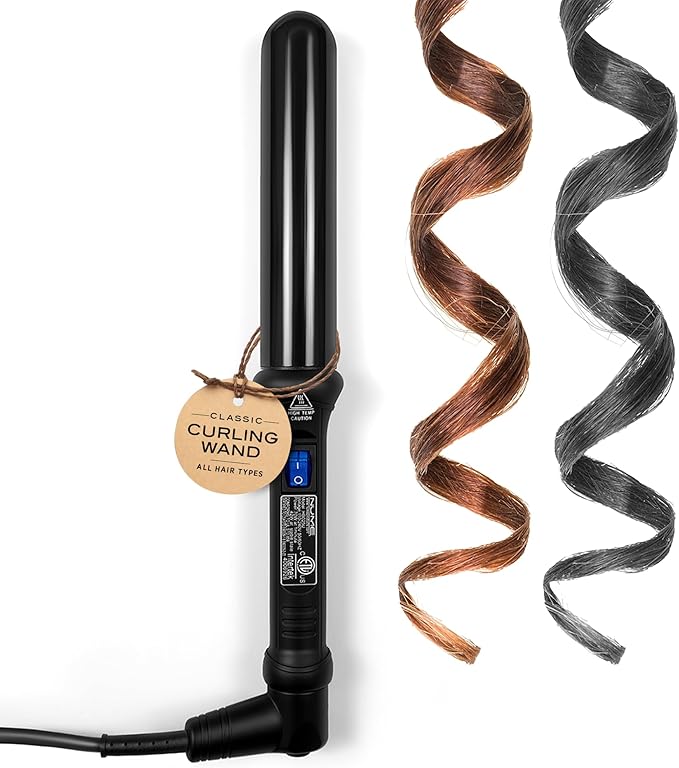 NuMe Classic Ceramic Curling Wand - Tourmaline 1.25 Inch Barrel Hair Curler Negative Ion Conditioning Far Infrared Heat - All Hair Types - Black