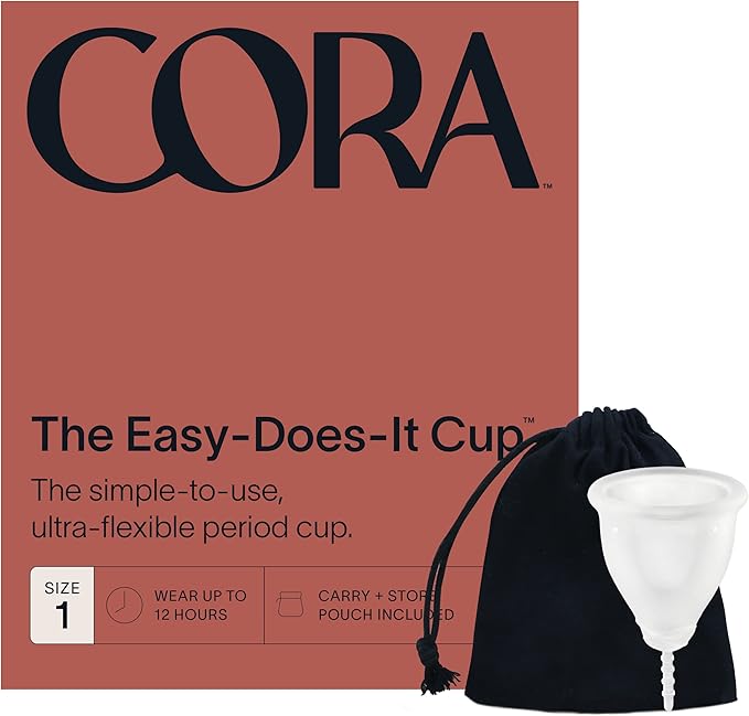 Cora Organic Feminine Care | 42 Long No Wings Liners and a Menstrual Period Cup | Medical Grade Silicone | Eco-Conscious | Bundle Pack