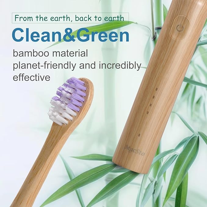 Oscillating Ultrasonic Electric Toothbrush with Bamboo Brush Heads (5 Pack) Sweeping &amp VibratingType-C Rechargeable IPX7 Waterproof 4 Modes for Optimal Oral Care - Perfect Holiday Gift