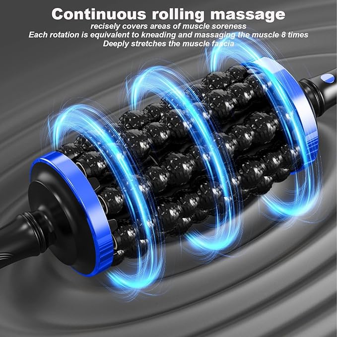 Electric Rolling Percussion Massager with Hands-Free Base Adjustable Intensity Rechargeable Muscle Roller Stick for Back Legs and Feet Adjustable Intensity Body Massage Tool (Rose Gold)