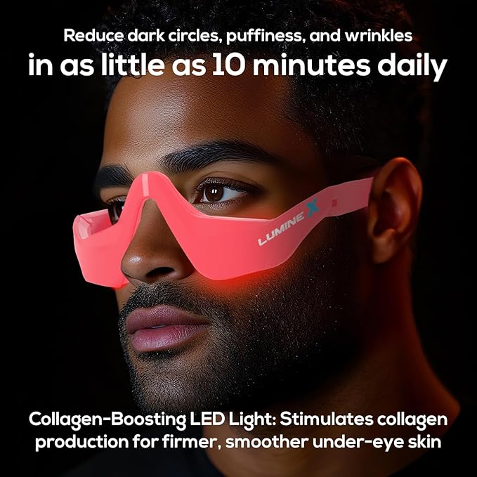 Under-Eye Red Light Therapy Device &amp Microcurrent Eye Massager Puffiness Eye Bags - Red Light Therapy Glasses for Reducing Wrinkles and Fine Lines(Pink)