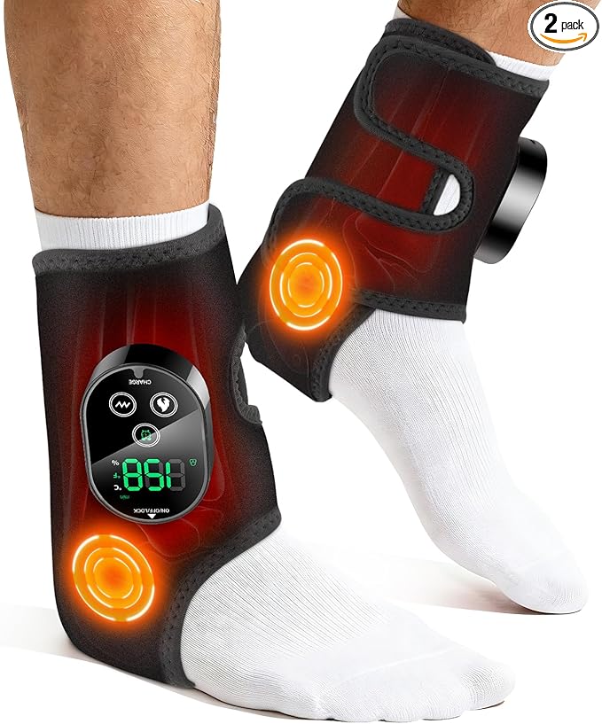 2-Pack Cordless Foot Ankle Heating Pad Foot Ankle Massager for Pain Relief 6 Heat Levels &amp 3 Vibration Modes Feet Massager Heated Ankles Wrap Ideal for Home Relaxation Daily Comfort