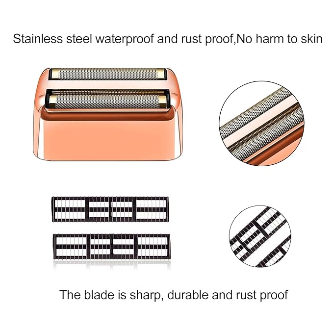 Rose Gold Replacement blades Foil and Cutters Compatible with BaBylissPRO Barberology FXFS2 Shaver foil Replacement Heads(2 pack ）