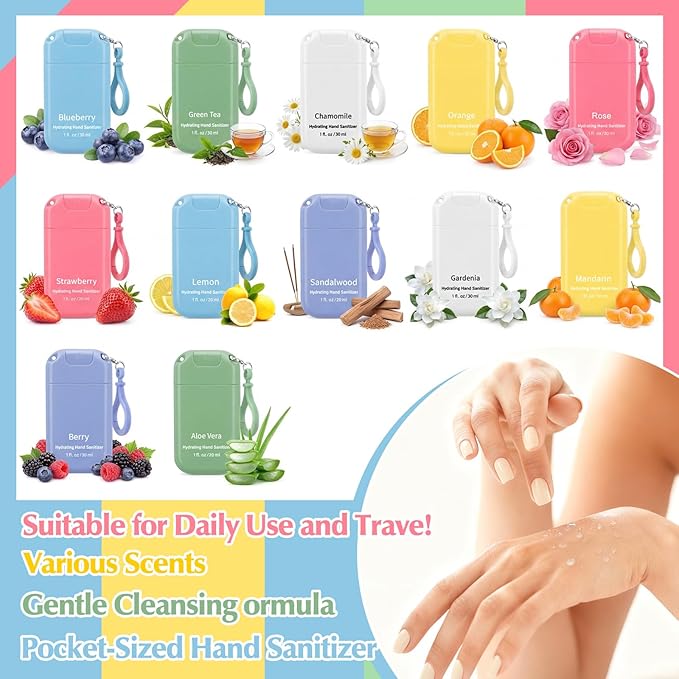24 Pack Mini Hand Sanitizer Spray with Keychain Hand Sanitizer Mist Travel Size Bulk for Gym Purse Backpack Scent Moisturizing Hydrating Thank You Appreciation Gift for Employee Coworker Teacher