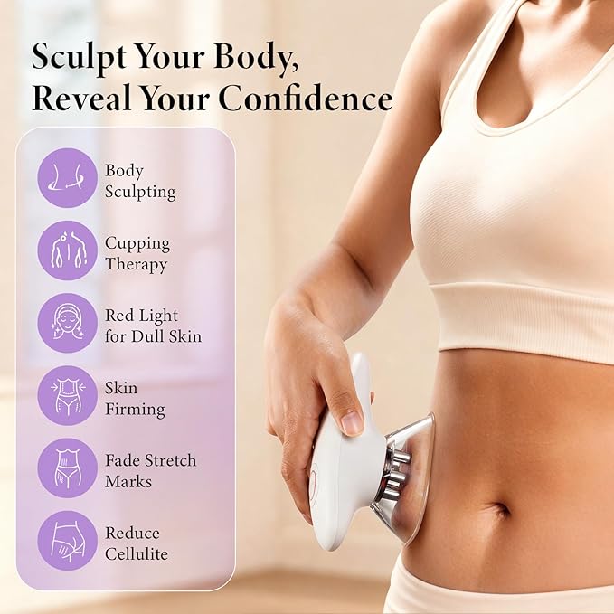 Body Sculpting Machine 3-in-1 Portable Massager Electric Body Sculptor with 3 Adjustable Functions Skin Tightening Cupping Therapy &amp Red Light for Belly Waist Arms Legs and Face