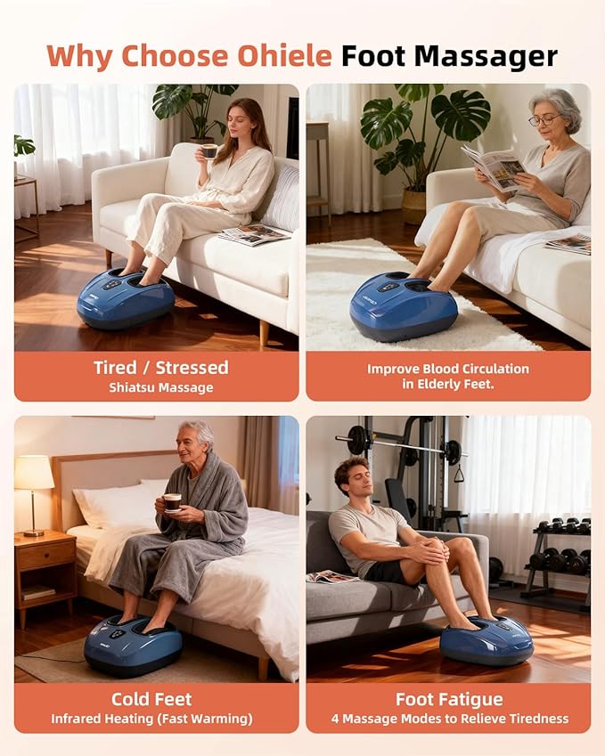Foot Massager with Heat Shiatsu Deep Kneading Foot Massager Plantar Fasciitis Massager and Heat for Plantar Fasciitis Neuropathy Suitable for Women Men Fits Up to 13 (Light BlueCorded)