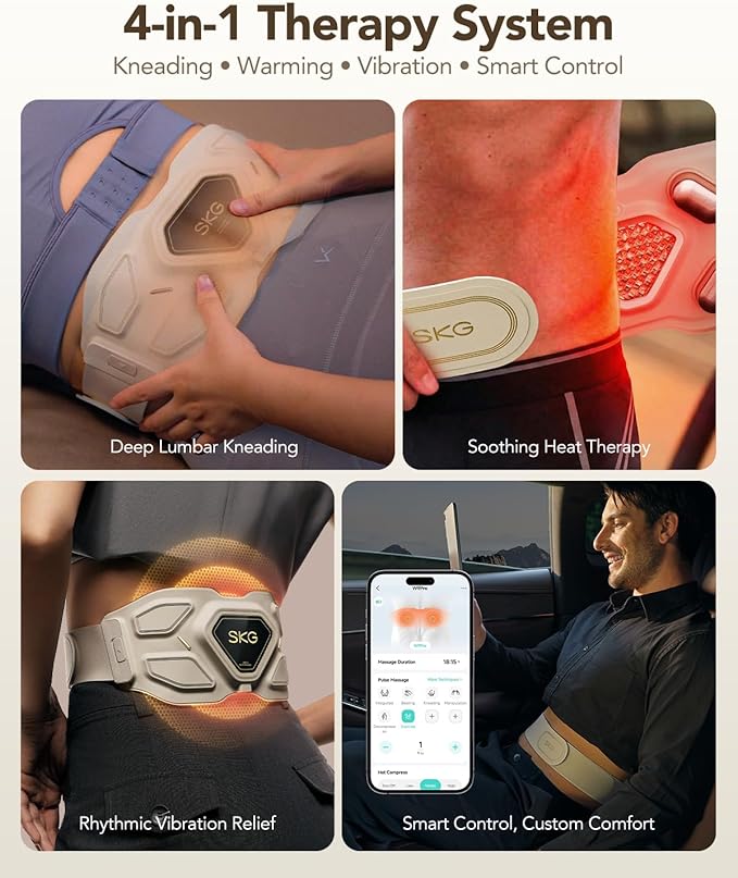 SKG Lower Back Massager for Pain Relief Deep Tissue Christmas Gifts for Men Women Adjustable Cordless Heating Pad Infrared Vibrating Back Massager Gifts for Dad Mom Grandpa