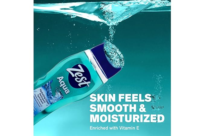 Zest Hydrating Body Wash - Aqua - Moisturizing Body Wash for Men and Women - Bath Soap with Vitamin E - Gentle Paraben Free Formula - 6 pc