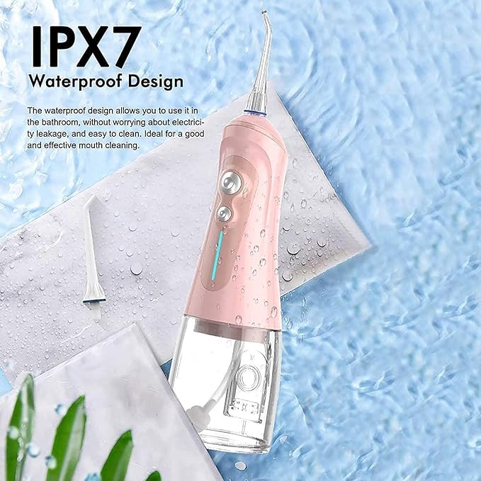 Water Flosser - Cordless Dental Irrigator Pick - Adult Oral Care Floss Kit 320ML Portable Water Tank and Rechargeable IPX7 Waterproof (Color : Pink)