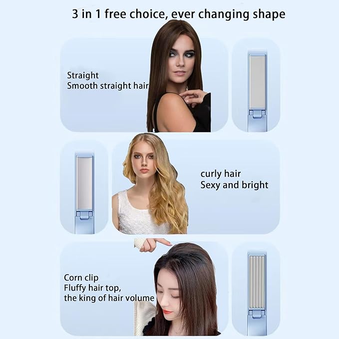 3 in 1 Curling Iron Hair Straightener Corn Clip USB Interface Portable Hairdressing Tools Necessary for Travel Dating Work and Makeup (White)