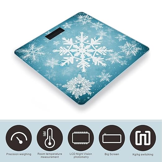 Winter Snowflake Bathroom Scale for Body Weight LCD Display Digital Bathroom Scale Tempered Glass Bathroom Weight Scales Fashion Smart Scales for Home Bedroom 400 Lb