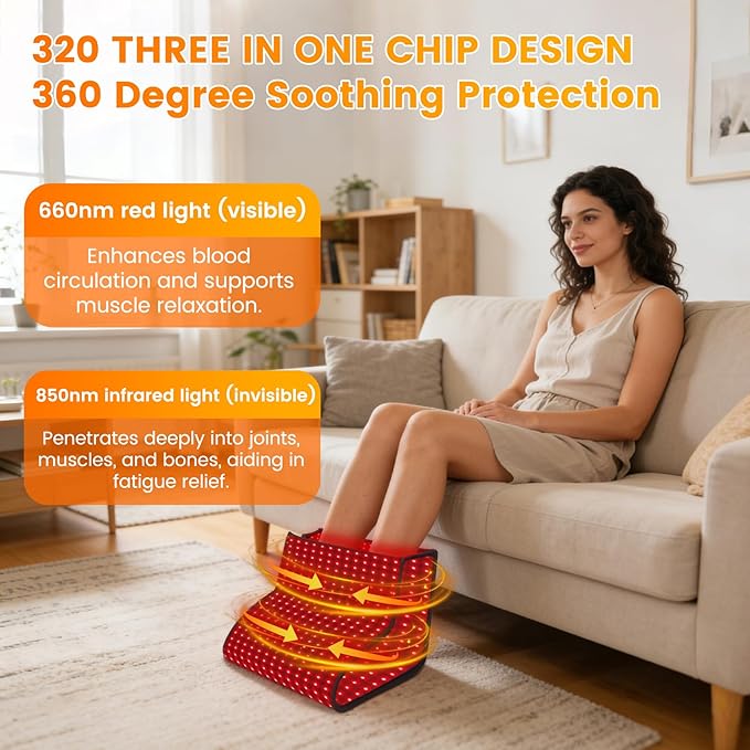 Red Light Therapy for Feet Neuropathy – 320 Dual-Wavelength LEDs Infrared Therapy for Foot &amp Ankle Adjustable Timer Relief for Plantar Fasciitis Pain