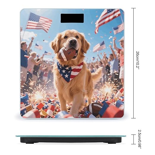 Digital Bathroom Scale for Body Weight Scale with Bright LCD Display High Accuracy Step-On Technology Auto On/Off Patriotic Dogs Digital Scales 400 Lbs /180kg