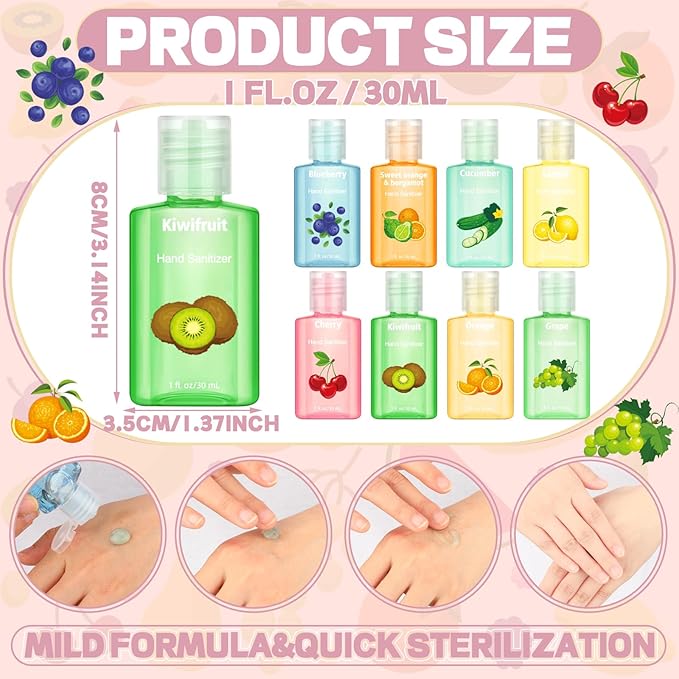 Frienda 24 Pcs Fruity Scented Mini Hand Sanitizers Bulk 1 Fl oz Travel Size Hand Sanitizer Assorted Fruity Scents Employee Appreciation Gifts for Coworker Staff Teacher Nurse Office Thank You Gifts