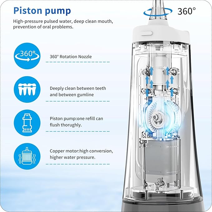 Sadat Cordless Water Dental Flosser – 9 Modes LED Screen 300ML Portable Oral Irrigator Rechargeable &amp IPX7 Waterproof Teeth Cleaning Picks for Home &amp Travel White
