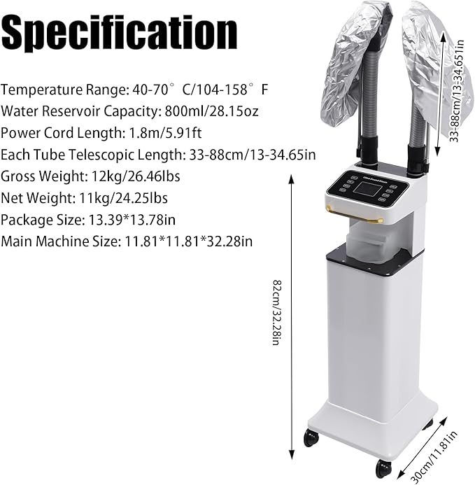 Vertical Nano Hair Steamer Nano Steamer Hair Dyeing Machine 650W Nano Hair Steamer Hair Color Processor with Touch Control 28.15oz Water Reservoir 2X Steam Caps White