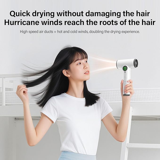 Dpofirs 200W USB Cordless Hair Dryer 15600mAh Battery Gentle Heat Cool Even Drying Quick Dry Fast Drying Ionic Hairdryer with Diffuser for Student Dorm Travel Camping