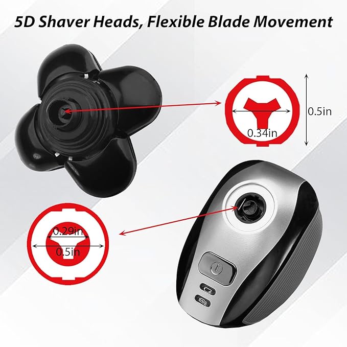 5 Replacement Heads for Universal Series Head Shaver Waterproof Blade Electric Bald Men Freedom Grooming Waterproof Razor Refills Rotary Heads Design + 2 Cleaning Brushes for Father Husband Partner