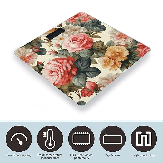 Vintage Floral Bathroom Scale Weight Scale for Body WeightHighly Accurate Digital Weighing Machine Clear LED Display Digital Bathroom Body Scale 400lb/182kg