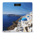 Santorini Greek Island Sea View Scale for Body Weight Sturdy Tempered Glass Weighing Scales with LCD Display Accurate Digital Bathroom Scale Convenient Body Fat Smart Scales Easy Read