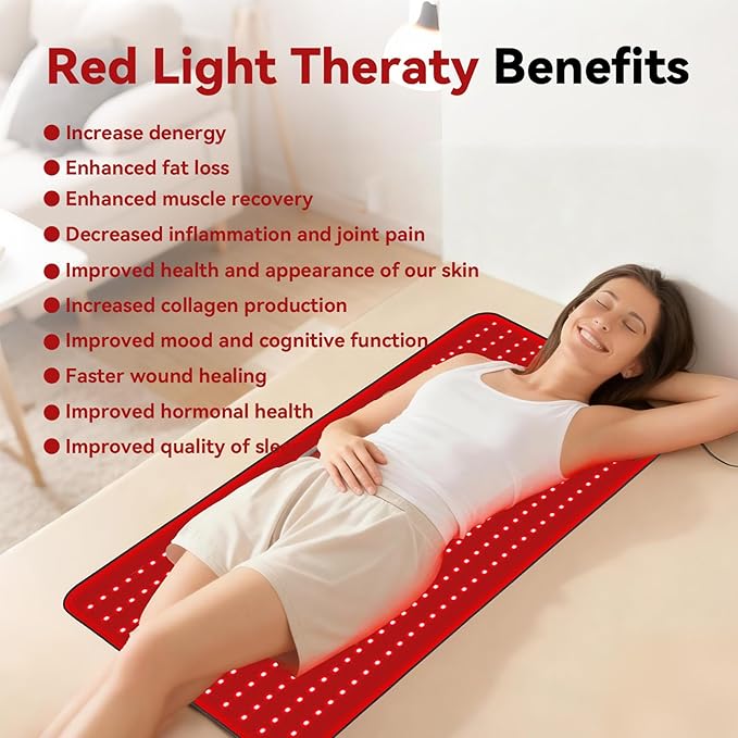 Red Light Therapy Mat for Full Body Foldable 480 LEDs Near Infrared Light Therapy Pad 660nm&amp 850nm 2in1 LEDs Light Blanket High end Leather 5 Power Levels UP to 65W 39.4'x23.6'