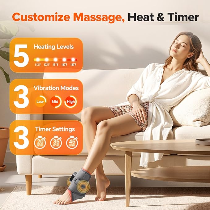 2PCS Cordless Foot Massager for Neuropathy 3000mAh Rechargeable Ankle Heating Pad with Massage for Circulation Foot Ankle Pain Relief Massager Gray