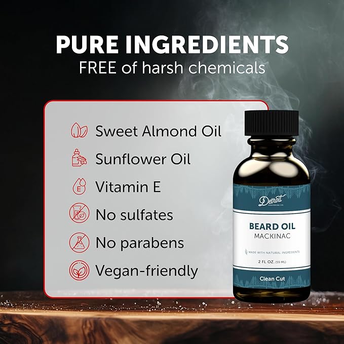 Detroit Grooming Beard Oil | Hydrating &amp Nourishing Formula • Mackinac Scent (2 oz)