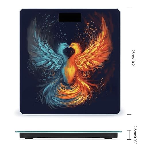Fire and Water Phoenix Bathroom Scale Large LCD Backlight Display Digital Scale Rounded Corners Body Scales Automatic Power On/Off Bathroom Scales for Home Bedrooms
