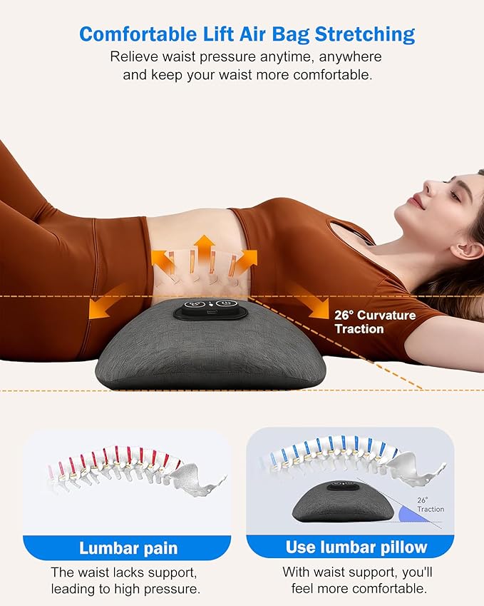 FSA Eligible HSA 3 in 1 Electric Lumbar Support Pillow -Lower Back Massager with Heat &amp VibrationAir Lift TechnologyErgonomic Memory Foam Back Massager for Pain Relief Deep Tissue