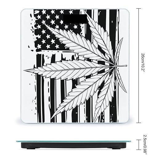 Marijuana Weed Leaf Black and White American Flag Smart Square Scale with Digital Display for Bathroom Scale