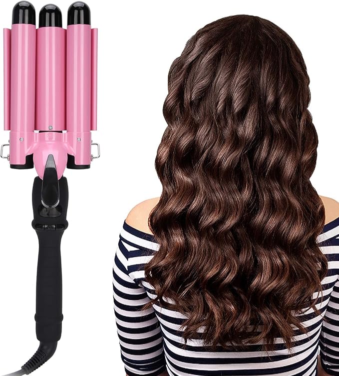 Three Barrel Curling Iron Triple Pipe LCD Hair Waver Temperature Adjustable Hair Curling Iron Hair Iron Curler Compatiable for All Hairstyles(US25mm)