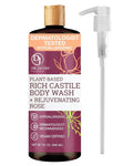 Dr. Jacobs Naturals Castile Rose All-Natural Body Wash for Moisturizing Dry and Sensitive Skin Shampoo with Plant-Based Ingredients Gluten Preservatives-Free Formula with Pump - 32 Ounce