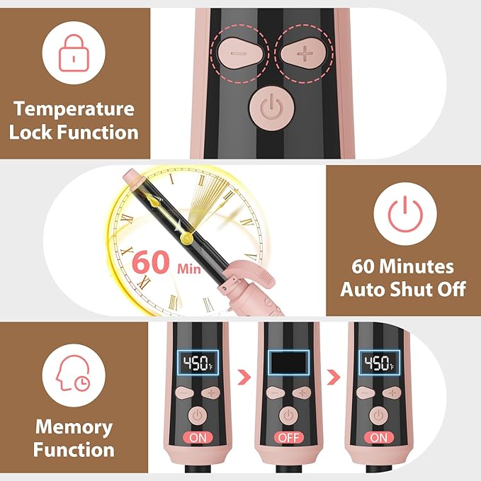 MiroPure Automatic Curling Iron 1 Inch Ionic Hair Curler Self Rotating Curling Wand with Longer Barrel for Waves and Curls Unique Button to Enable/Distable Rotation Get Rid of Accidentally Hit