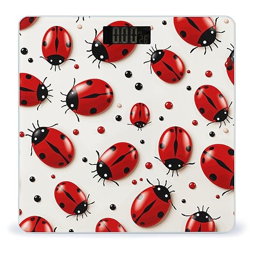 Red Ladybug Scale for Body Weight Sturdy Tempered Glass Weighing Scales with LCD Display Accurate Digital Bathroom Scale Convenient Body Fat Smart Scales Easy Read