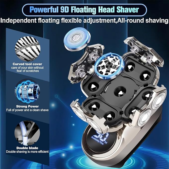 9.0 Shaver 2026 Upgrade 9.0 Ultra Shaver 9D Floating Blade Heads 6-in-1 Electric Razor Ipx7 Waterproof Led Display Rechargeable Head Shavers for Bald Men with USB-C Fast Charge