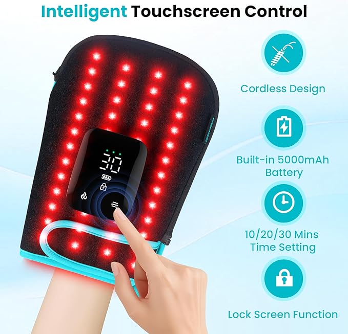 Red Light Therapy Gloves for Hands 100LEDs Red &amp Near-Infrared Dual Wavelength 660nm &amp 850nm 5 Modes Wireless Rechargeable 5000mAh Battery for Hand &amp Wrist Treatment