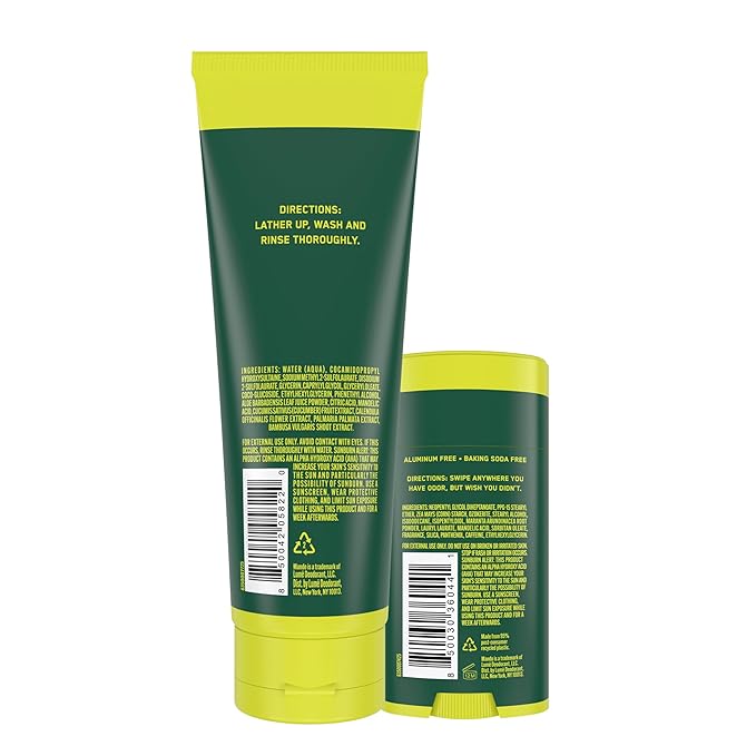 Mando Smooth Solid Stick (2.6 Ounce) + Acidified Body Wash (8.5 Ounce) - Clinically Proven to Block Odor All Day - Whole Body Safe For Pits Packages + Feet (Mt. Fuji)