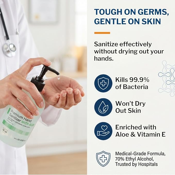 McKesson Hand Sanitizer with Aloe 18 oz Pump Bottle [Pack of 12] – Bulk 70% Ethyl Alcohol Spring Water Scent No-Rinse Gel with Vitamin E and Moisturizers Medical-Grade Sanitizer