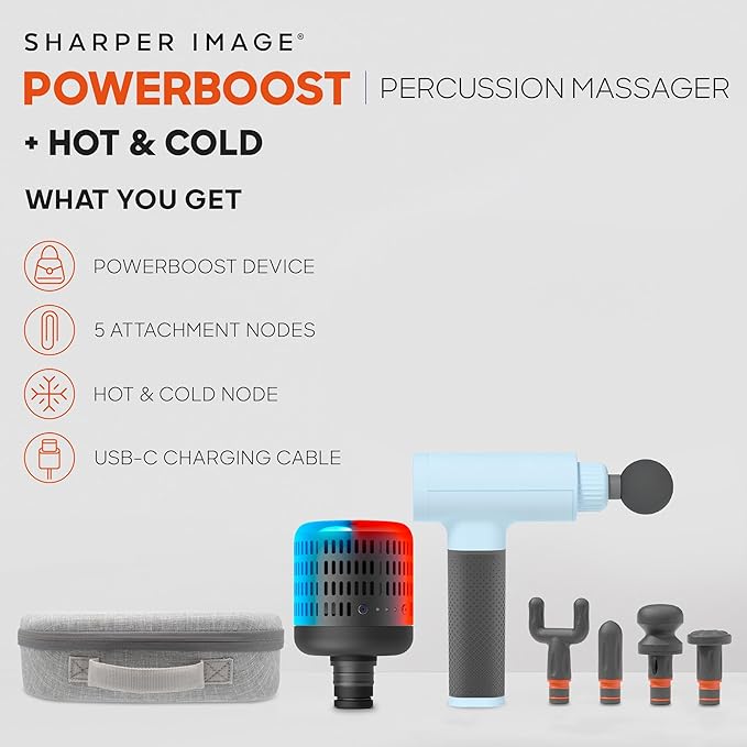 Sharper Image Powerboost 3.0 Deep Tissue Massage Gun Bundle with Hot &amp Cold Dual Temperature Attachment