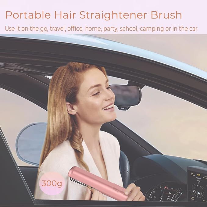Cordless Hair Straightener Brush 10000mAh: Electric Hot Comb for Black Women Hair - Portable Negative Ion Straightening Brush for Travel