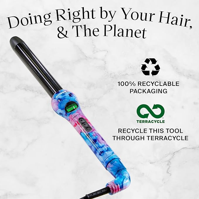 Eva NYC Healthy Heat Clip-Free Curling Wand Tourmaline-Infused Hair Curler with Far-Infrared Ceramic Wand Curling Iron Hair Wand Styling Tool with Adjustable Heat 1 Inch Floral Frenzy