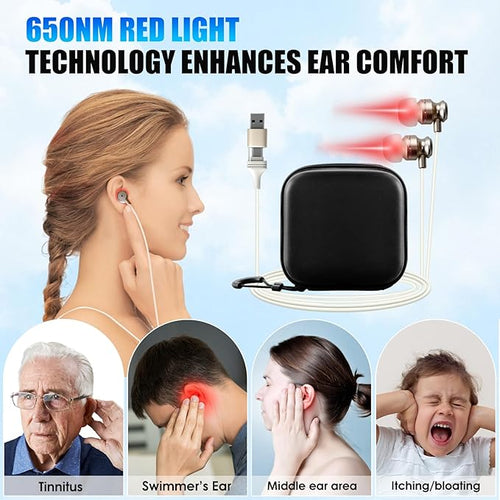 2 in 1 Red Light Therapy Device for Nose Ears Rechargeable Headphones - 650nm Wavelength with USB &amp Type-CIncludes Soft Silicone Tips and Storage Box Comfortable&amp Warm for The Ears &amp Nose