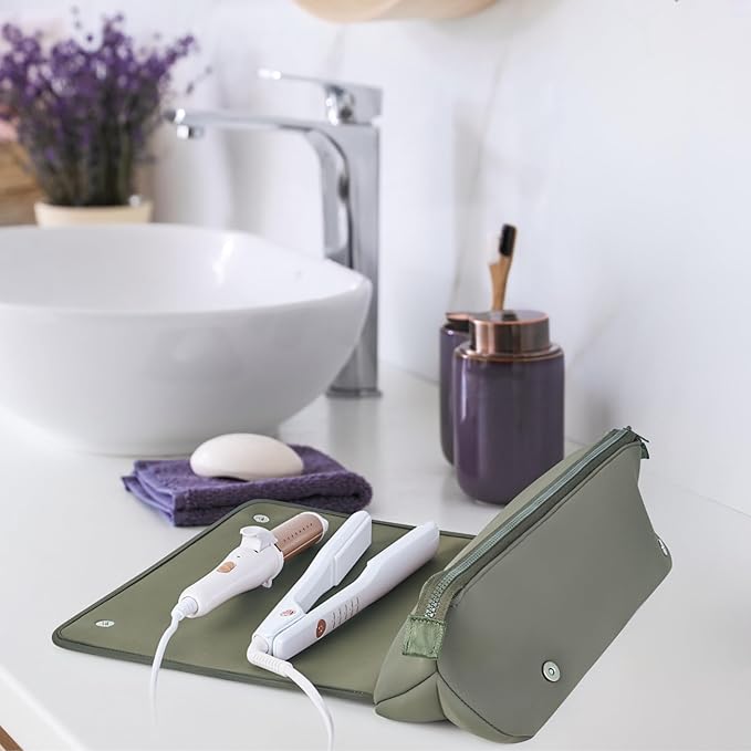 BAREFOOT CARIBOU Hair Tools Travel Bag and Heat Resistant Mat for Flat Irons Straighteners Curling Iron and Haircare Accessories 2-in-1 design with Interior Pockets Portable Organizer