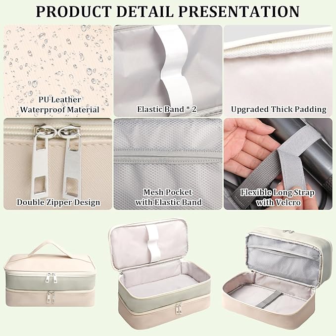 Travel Carrying Case for Shark Flex Style Double Layer Storage Case for Shark SpeedStyle Hair Dryer Attachments Waterproof PU Leather Organizer Bag for Shark Airwrap Styler (Gray&ampWhite)