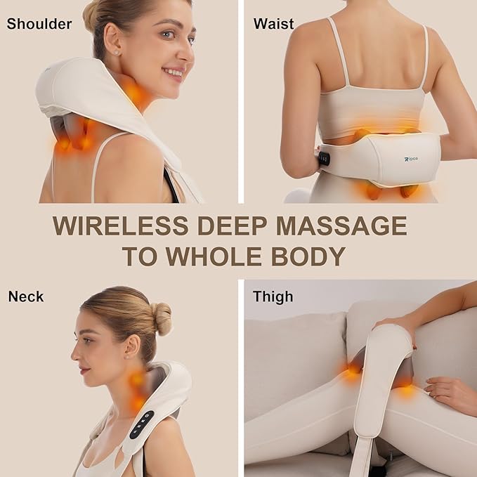Electric Neck and Shoulder Massager with Heat Cordless Kneading Back Trapezius Shiatsu Massage Pillows for Pain Relief Deep Tissue Gift Ideals