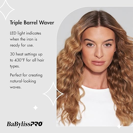 BabylissPRO Porcelain Ceramic Triple Barrel Waver Black