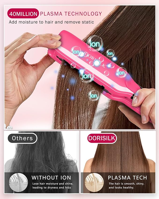 DORISILK 500 Degree High Temp Professional Hair Straightenr  Ceramic 1.75 Inch Wide Flat Iron 2 in 1 Hair Straightener and CurlerPlasma Hair Straightener Get Frizz-Free and Shiny (Hot Pink)
