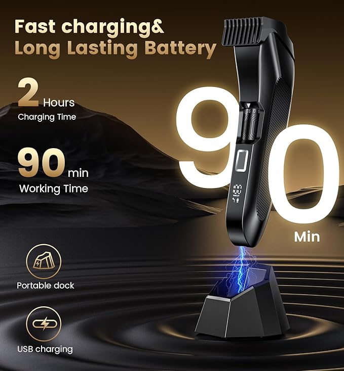 Men's Beard Trimmer-All-in-One Mustache Trimmer with 20 Length Adjustable Stainless Steel T-Blade for Precision Facial Hair Trimming Cordless IPX7 Waterproof Wet/Dry ClipperLED Display