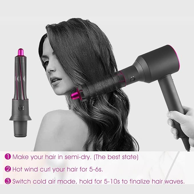 1 Pair Short Hair Curling Barrels for Dyson Supersonic Hair Dryer Curling Attachment 1.2 inch Automatic Curling Parts with Adapter for Multi Short Hair Styles