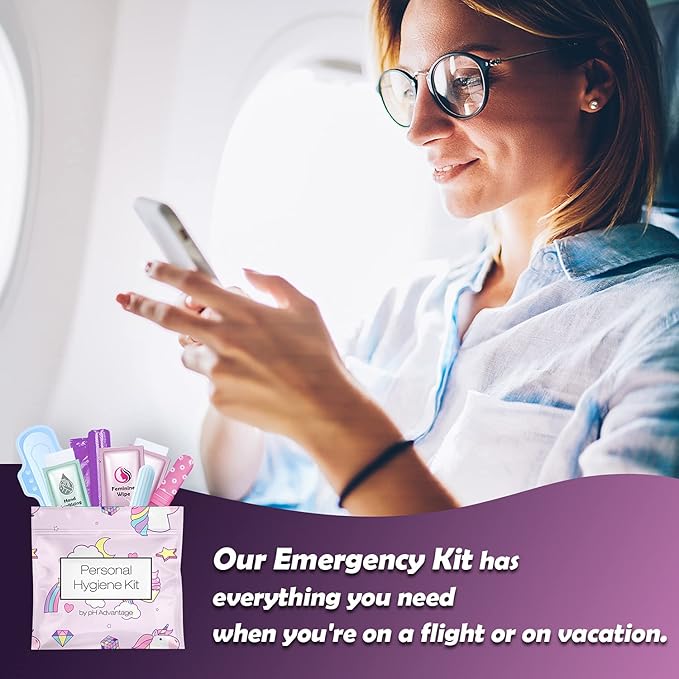 Menstrual Kit All-in-One 10 Pack | Convenience on The Go | Period Kit Pack for Travelling Tweens &amp Teenager | Individually Wrapped Feminine Hygiene Product (Rainbows and Unicorns)